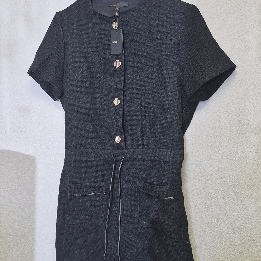 Maje Black Textured Mini Dress